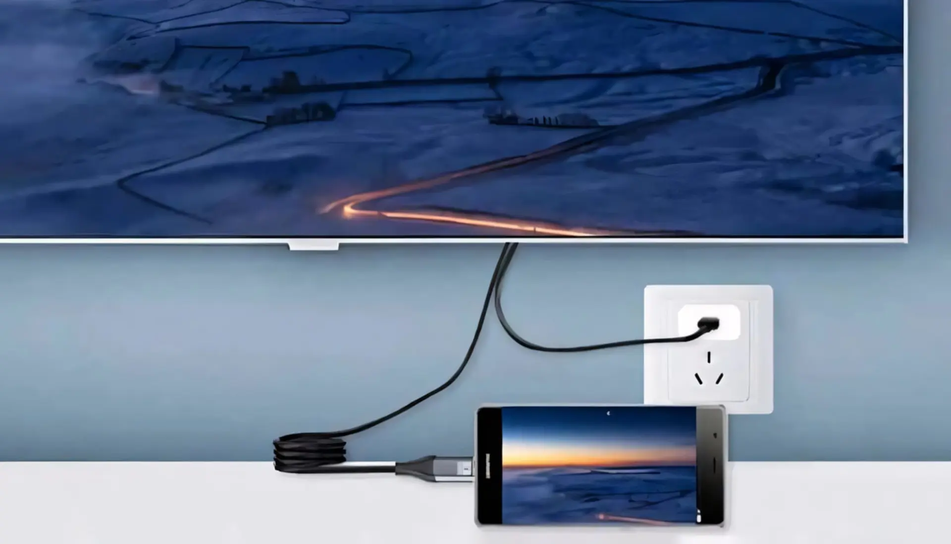 چگونه گوشی سامسونگ را به تلویزیون وصل کنیم؟ گوشی سامسونگ (Samsung) متصل با کابل به تلویزیون برای انتقال تصویر