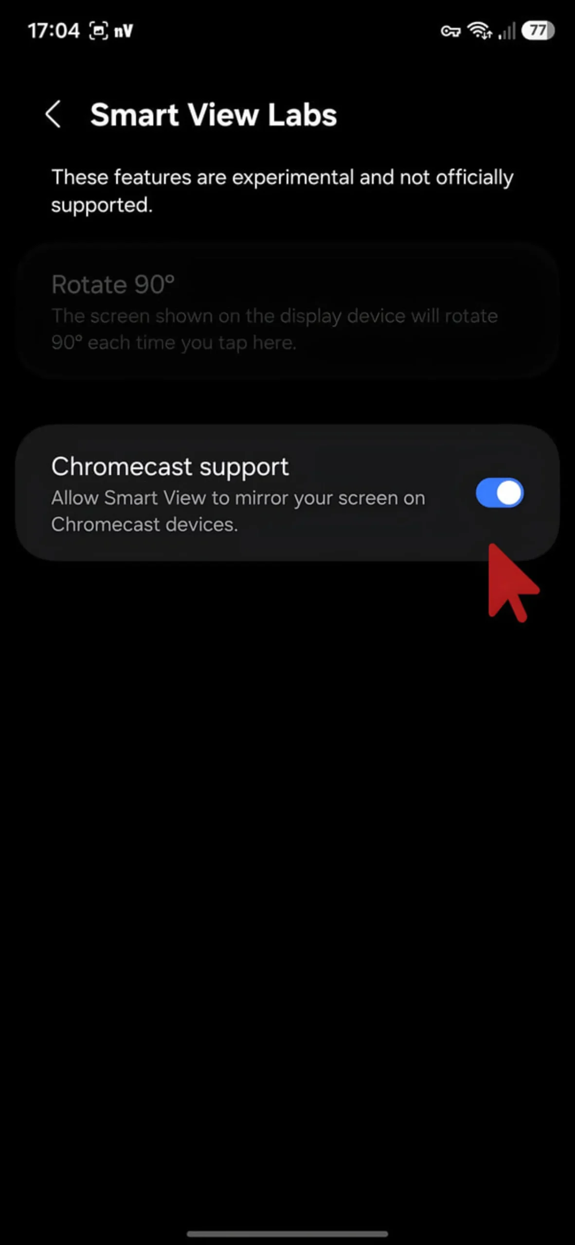 چگونه گوشی سامسونگ را به تلویزیون وصل کنیم؟ گزینه فعالسازی پشتیبانی از کرومکست (Chromecast) در منوی Smart View Labs گوشی سامسونگ